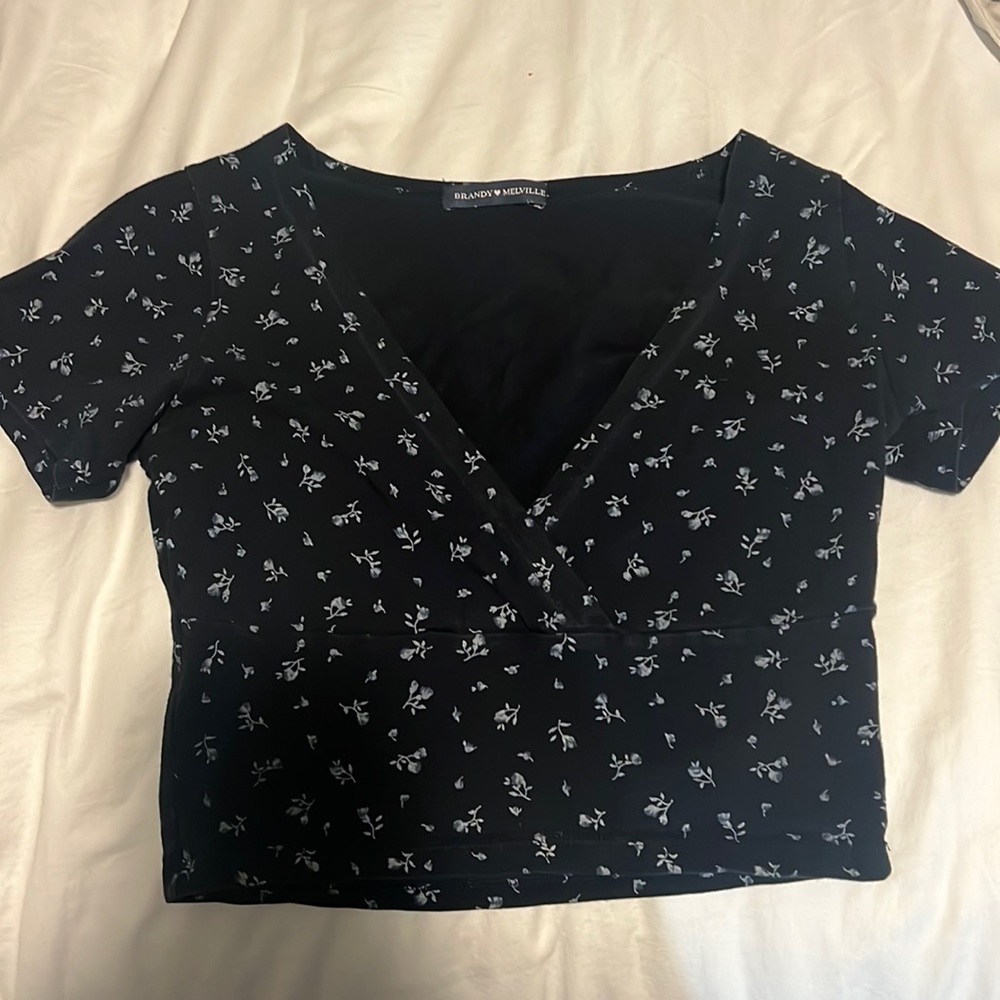 Floral low v neck top